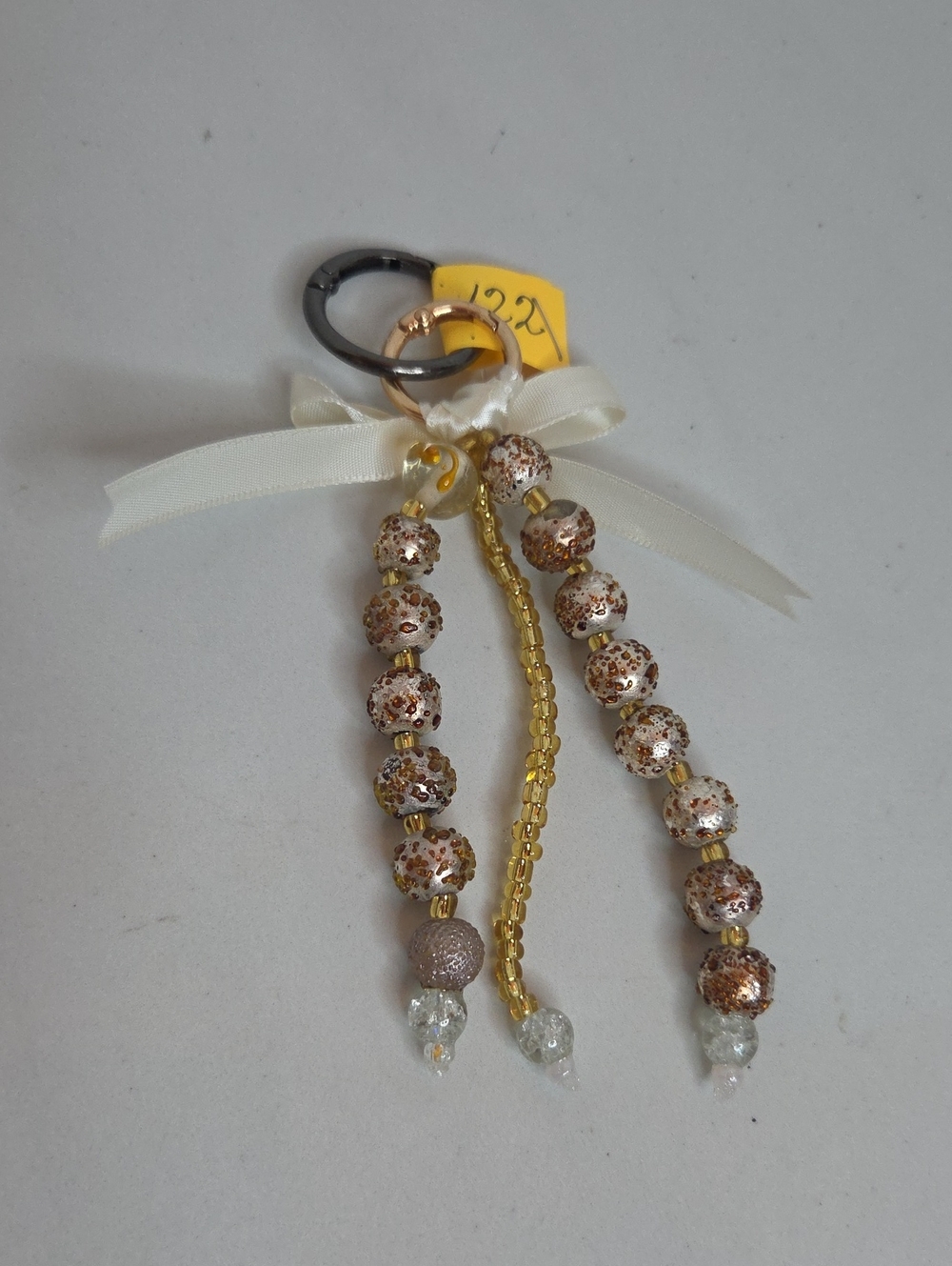 122 - Sto E Elegant Cream & Gold Beaded Bag Charm
